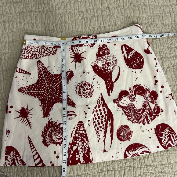REBECCA TAYLOR Sea Shore Mini Skirt Off White Red Linen Blend Lined NWOT Size 14 - Picture 9 of 9
